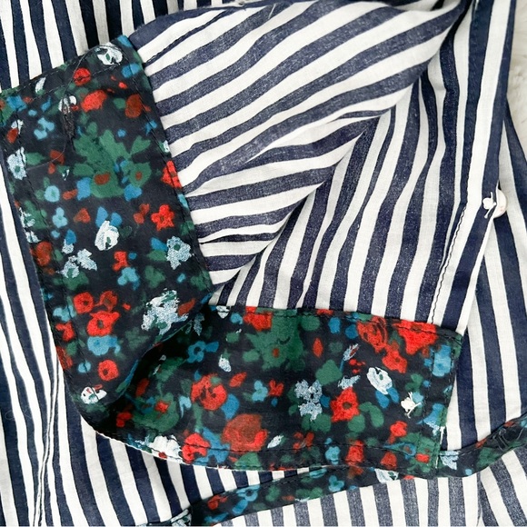 Anthropologie HOLDING HORSES Navy & White Stripe/Floral Button Down Top - Picture 9 of 11